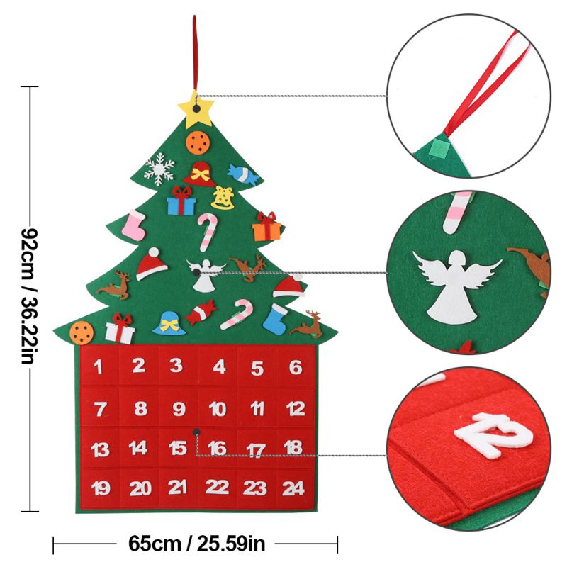 Christmas 24 Days Countdown Calendar Christmas Tree Countdown Calendar with Pocket Year Hanging Ornaments