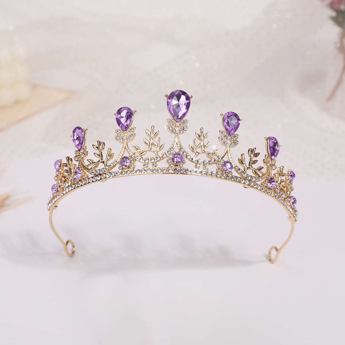 Braut goldene Krone Diamant Hochzeit Haarschmuck Brautkleid mit Schmuck Geburtstag Tiara Krone Zubehör.: Lavendel