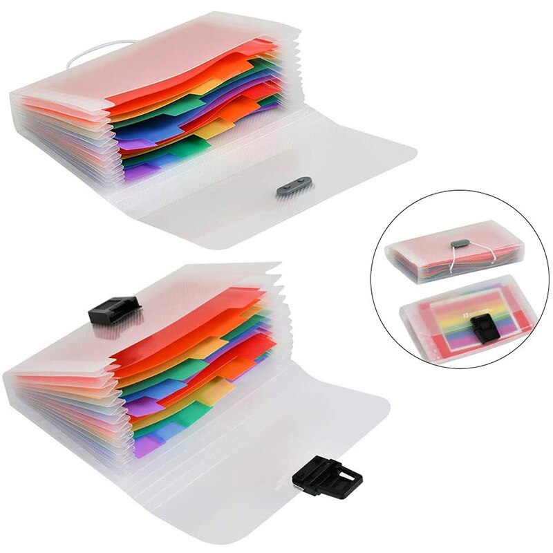 4 Pack Mini Document File 13 Pocket File Organizer, A6 Letter Size Rainbow File Organizer with Buttons or Lanyard