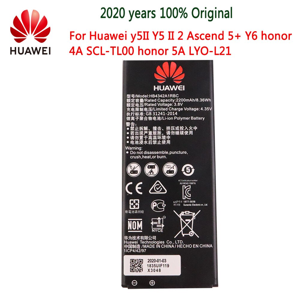 Original Battery Huawei E5577 E5577Bs-937 for huawei Y5II Y5 II 2 Ascend 5+Y6 Honor 4A Batteria Real Capacity Phone Battery: HB4342A1RBC