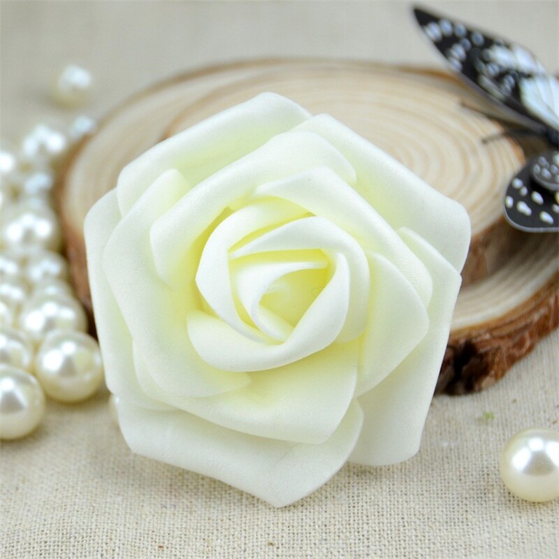 50Stck 6cm Künstliche PE Schaum Rose Blumen Köpfe Für Hochzeit Heimat Dekorationen DIY Scrapbooking Kranz Girlande Günstige Blume: Milch Weiß