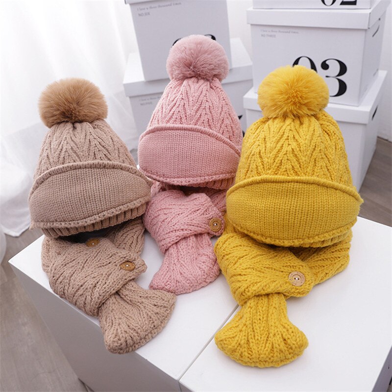 Neue Baby Mütze Schal einstellen Baumwolle Baby Kopf Abdeckung Winter warm Nacken Kragen freundlicher Mützen Schal setzt Plüsch freundlicher hüte Schal
