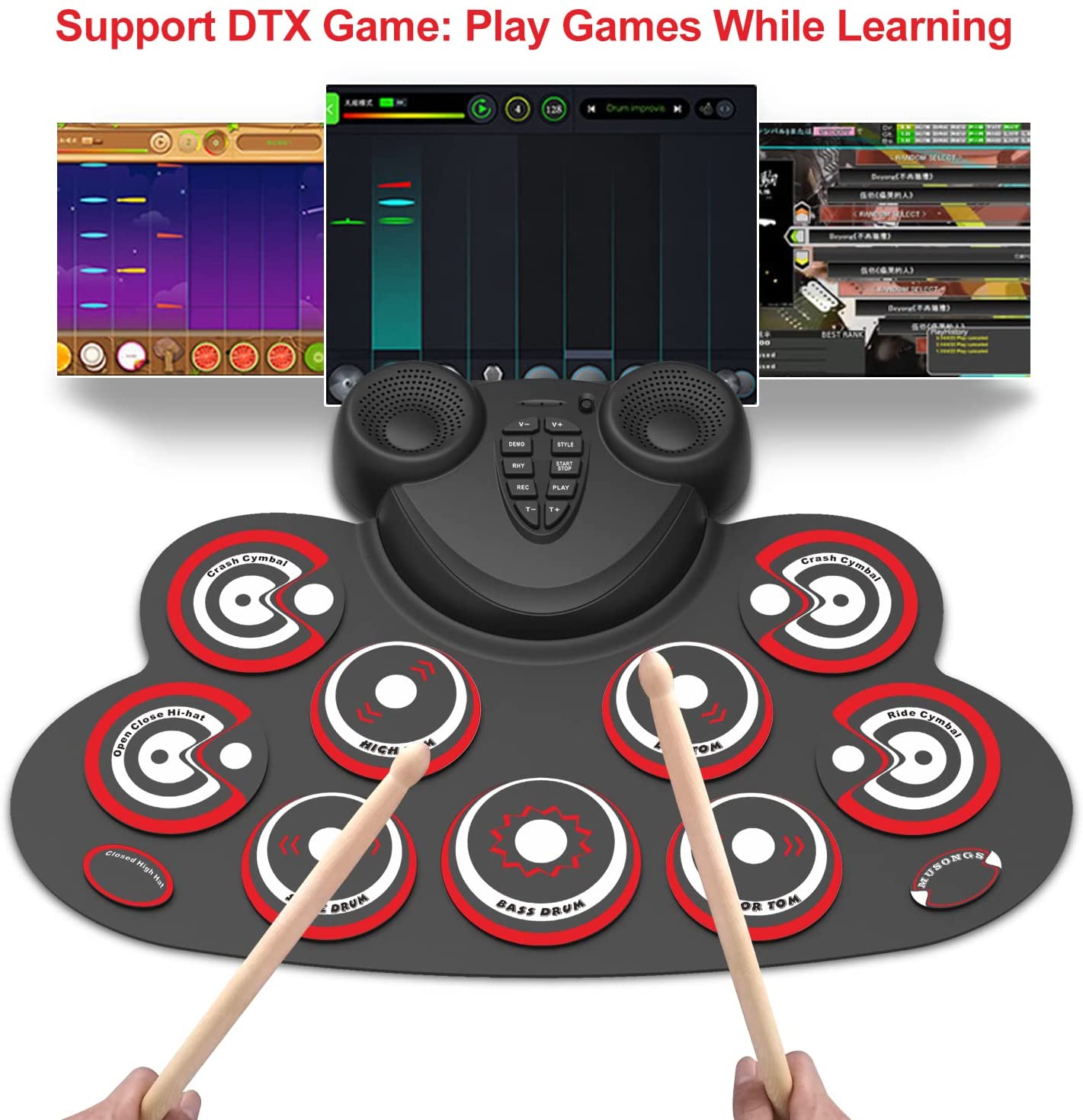 Electronic Drum Set Kids can play games practice drum mat Rechargeable drum set with built-in speaker pedals, drumsticks