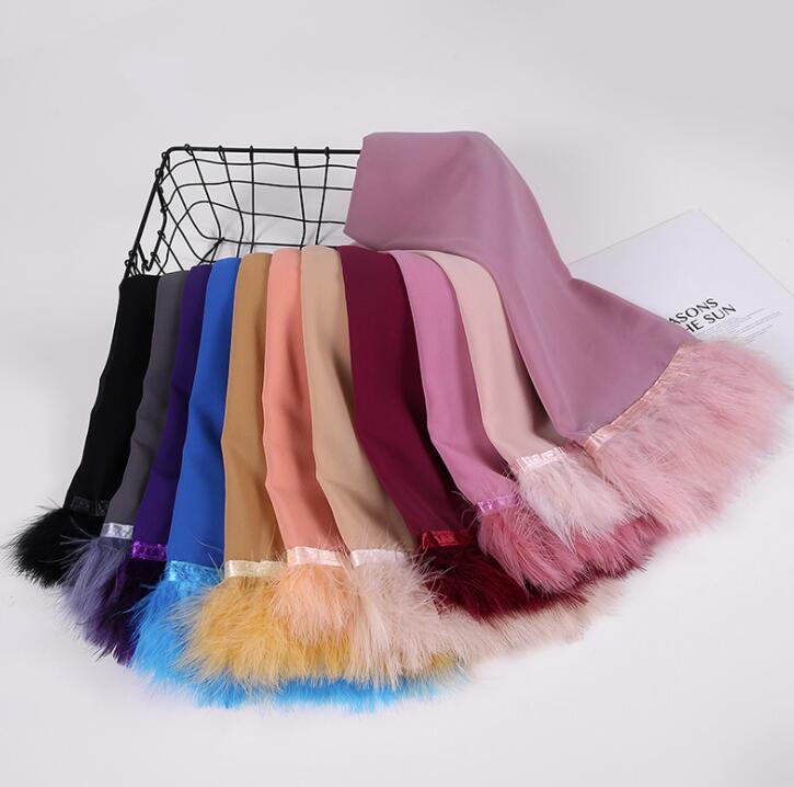Feather Chiffon Scarf Hijab Plain Bubble Chiffon Scarf Women Popular Scarves Shawl Muslim Turban 72x175cm