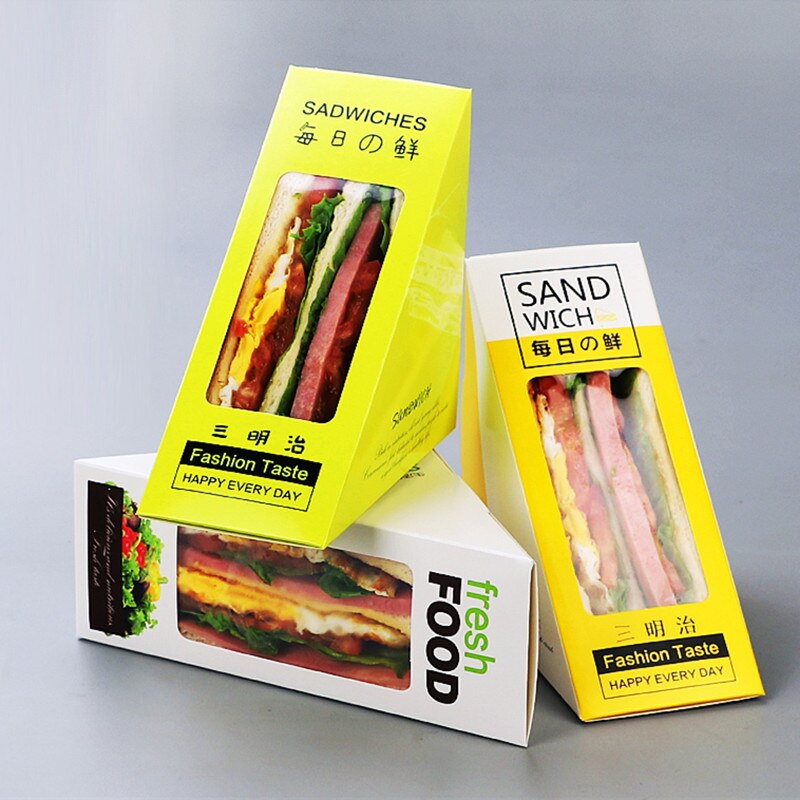 100pcs Sandwich packaging box white card carton baking cake paper box with window picnic party food disposable package