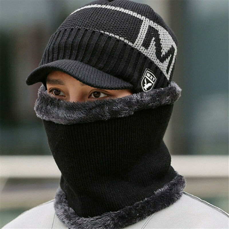 5 färger nyaste unisex herr kvinnor vinter varm mössa halsvärmare hantverk stickat visir mössa fleecefodrad öronlock