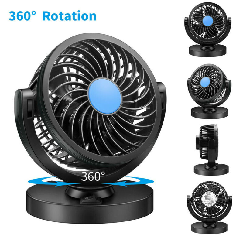 12V Mini Electric Car Fan Single Head Speed Cooling Air Circulator 360 Rotation Eco-friendly ABS Material Air Cooler Fan