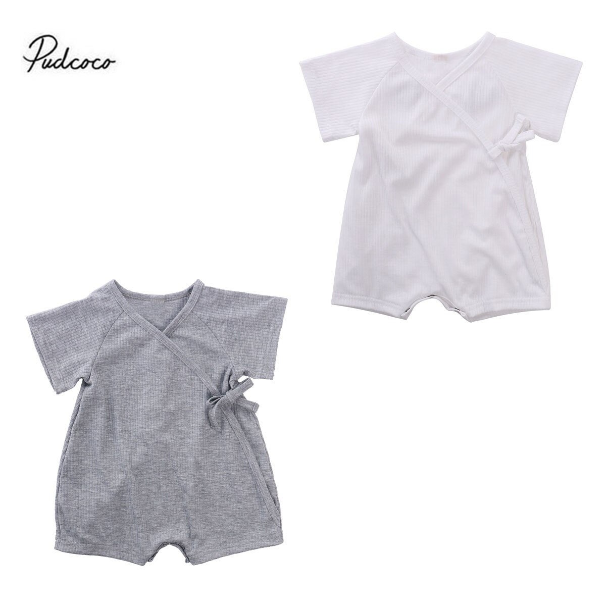 Baby Summer Clothing Children’s Infant Baby Girls Boy Wings Romper Short-sleeve Jumpsuit Solid V-neck Side Bandage Playsuit