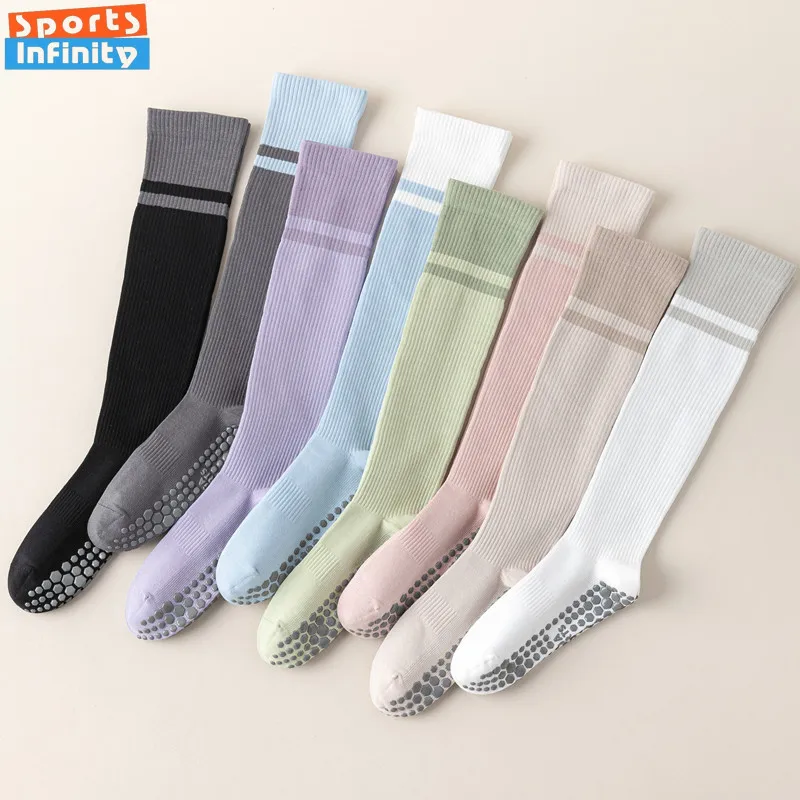 Color Blocked Yoga Calf Socks Anti Slip Pilates Socks Dance Fitness Sports Socks Long Tube Compression Stockings