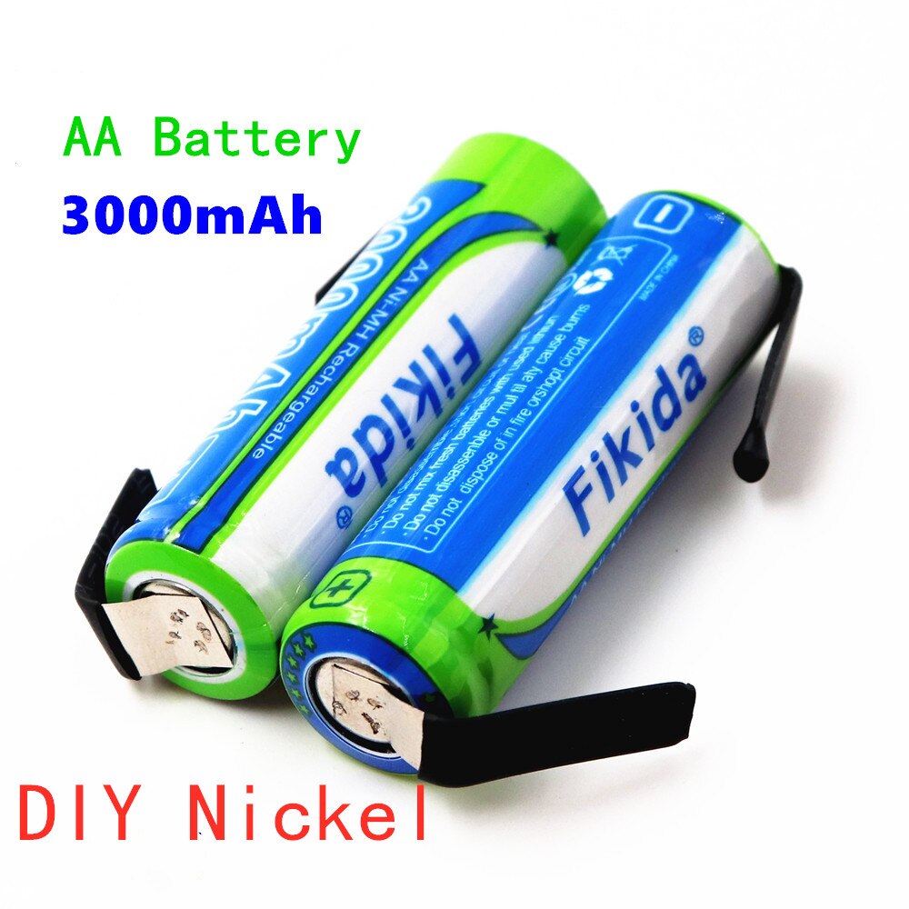 100% AA Rechargeable Battery 1.2V 3000mAh NiMH 14430 Battery with Solder Pins for DIY Electric Razor Toothbrush Toys