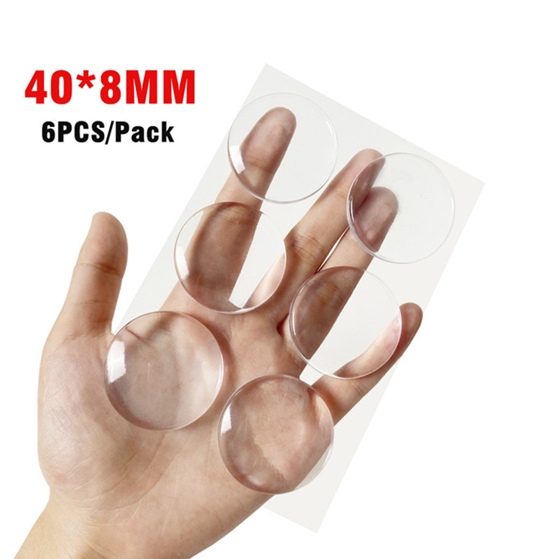 6pcs Self-adhesive Transparent Soft Silicone Wall Protector Round Doors Stop Muffler Non-slip Door Handle Bumper Protective Plug: WHITE