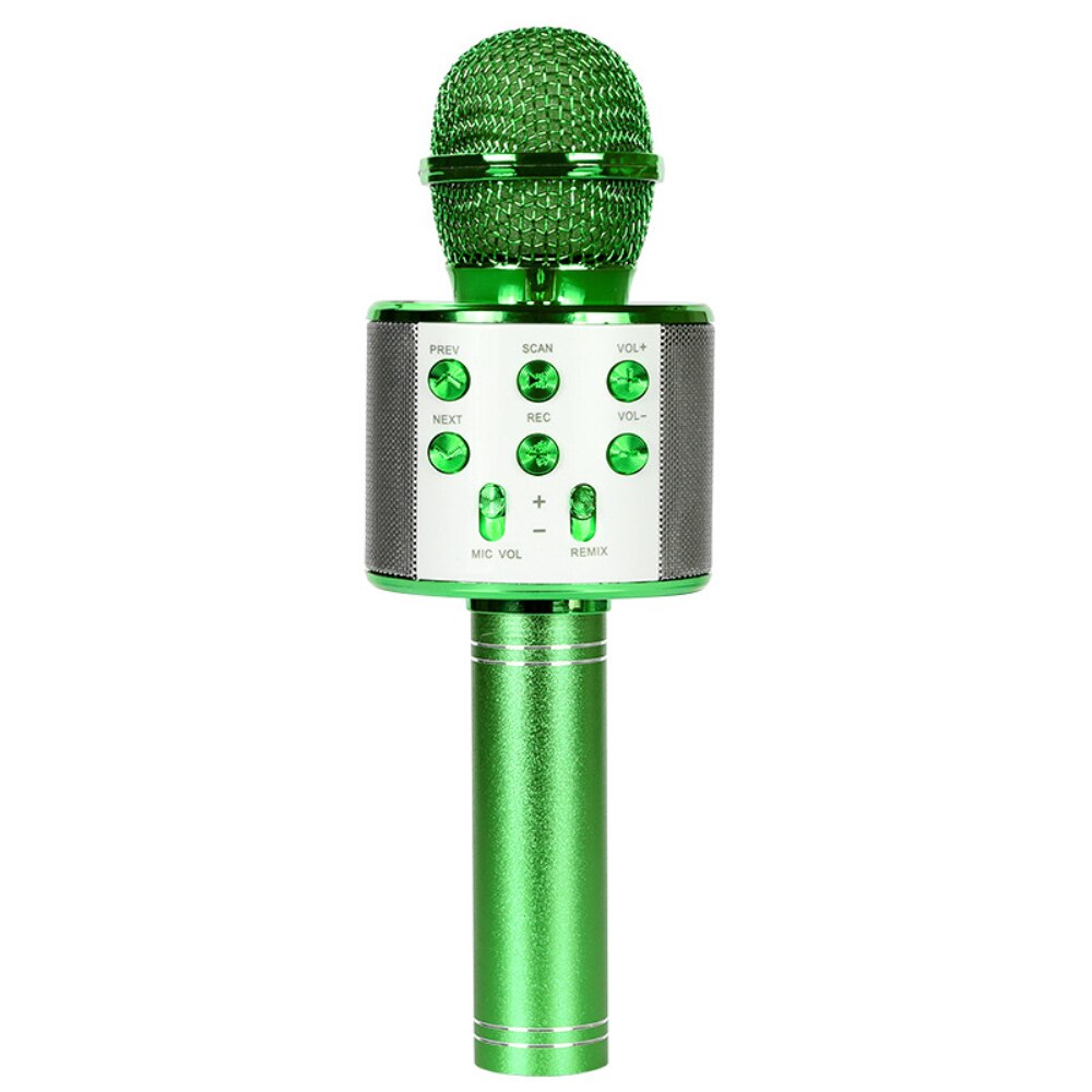 WS858 Bluetooth Karaoke Wireless Microphone Speaker Handheld Condenser Microphone Player Singing Recorder Mic LED: Green