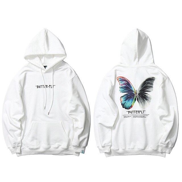 Men Hip Hop Sweatshirt Hoodie Color Butterfly Streetwear Harajuku Pullover Hoodie Cotton Fleece Winter Autumn Black Hoodie: A231173 White / S