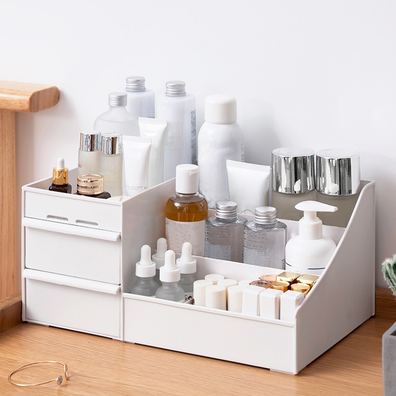 Multifunktionel plastopbevaring makeup arrangør bordskuffe skrivebord opbevaringsskuffe æske diverse kosmetikbeholder hjemmekontor