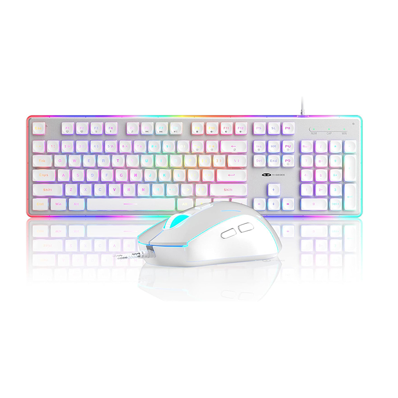 MageGee Gaming Keyboard and Mouse 104 Keys RGB 6 Speed Mouse Combo Pudding Keycaps Silent Computer Keyboard PC Laptop Mac Office: Silver