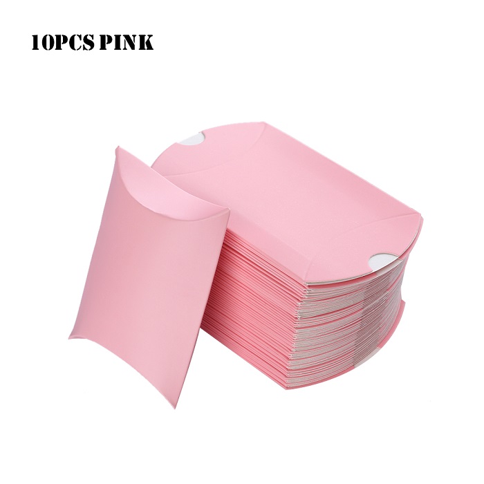 10pcs/set Colorful Paper Pillow Candy Box Pouch Kraft Wedding Favors Candy Boxes Home Party Birthday Supply: Pink