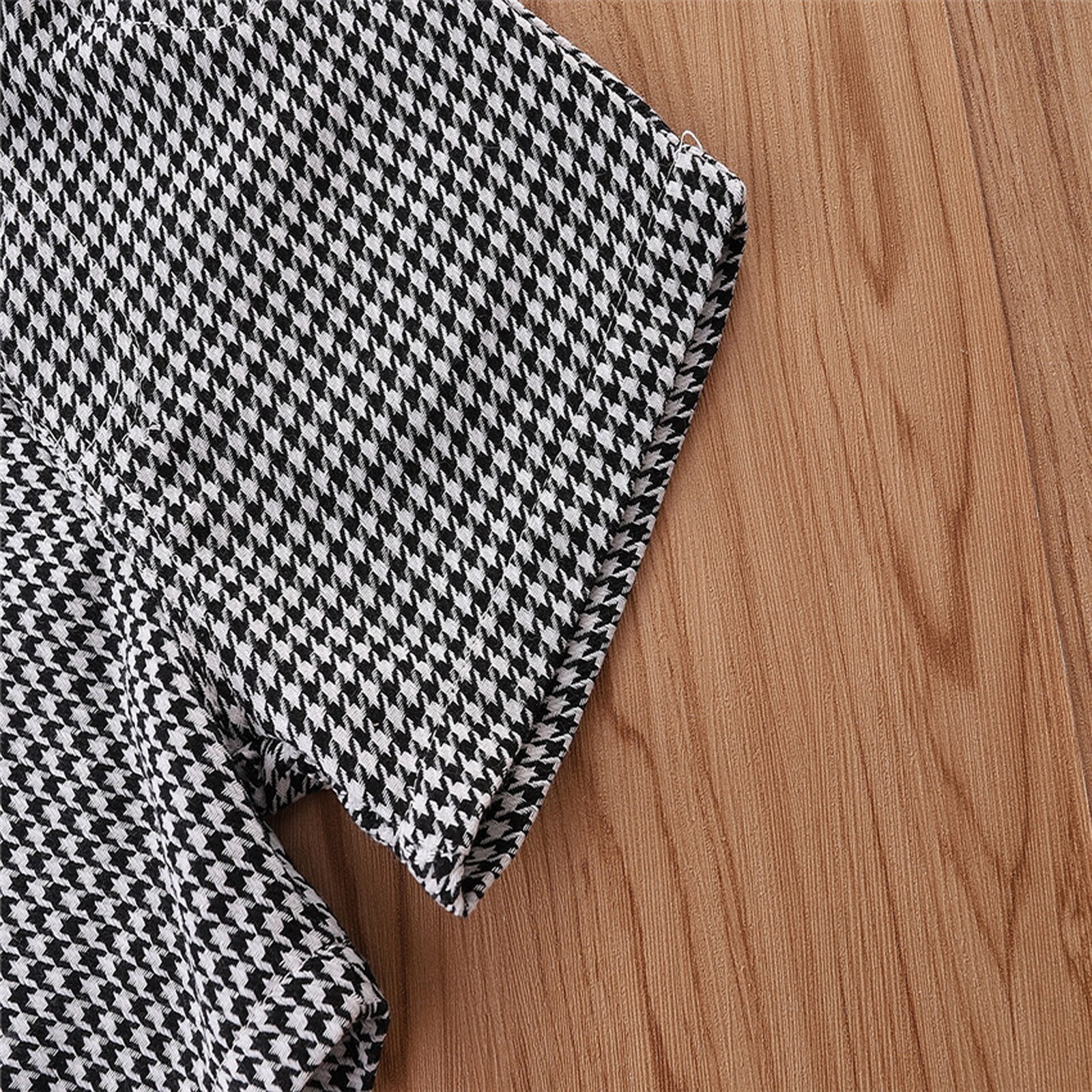 2 Pcs Infant Houndstooth Print Outfits Baby Boy Button Down Short Sleeve Lapel Bowknot Shirt + Suspender Pants with Pocket 6M-4T