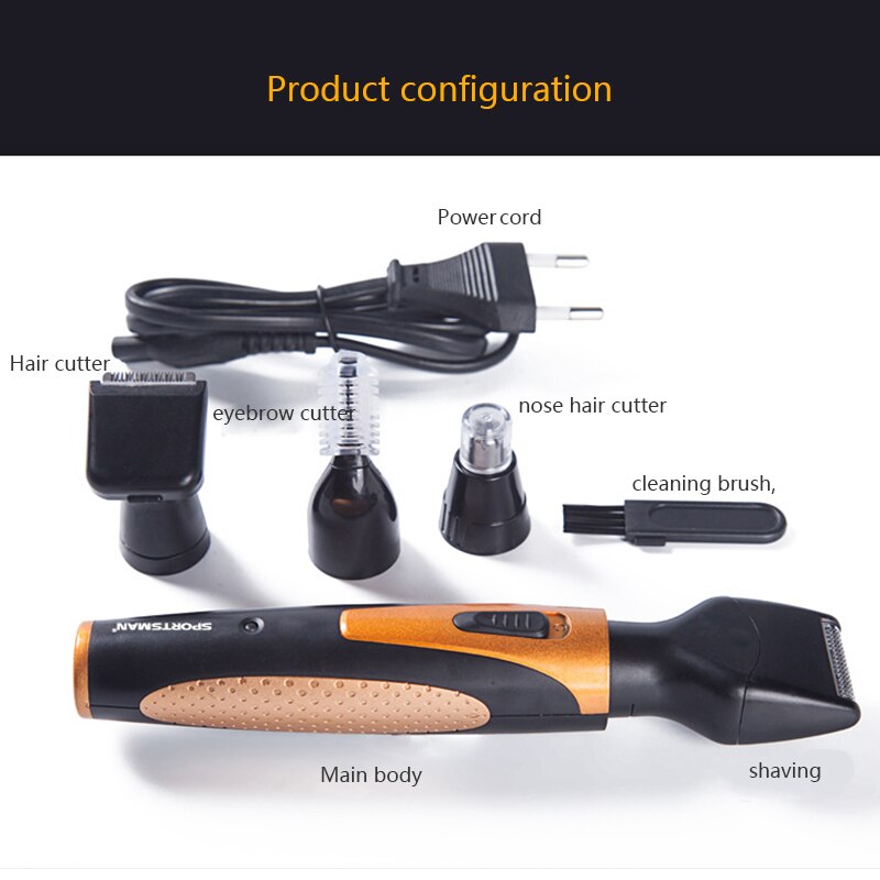SPORTSMAN 4in1 USB Rechargeable waterproof Nose Sideburn Eyebrow Beard Ear Hair Trimmer