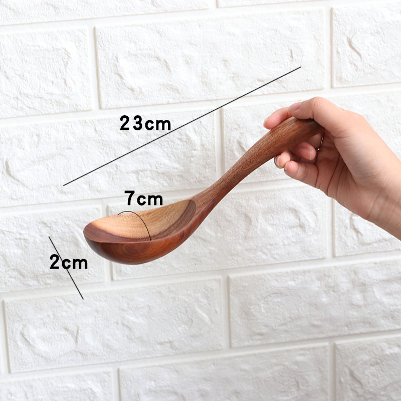 Trä i japansk stil rör lång skopa stor soppa ris sked kök porslin kaffe honungsskedar: 23 x 2cm