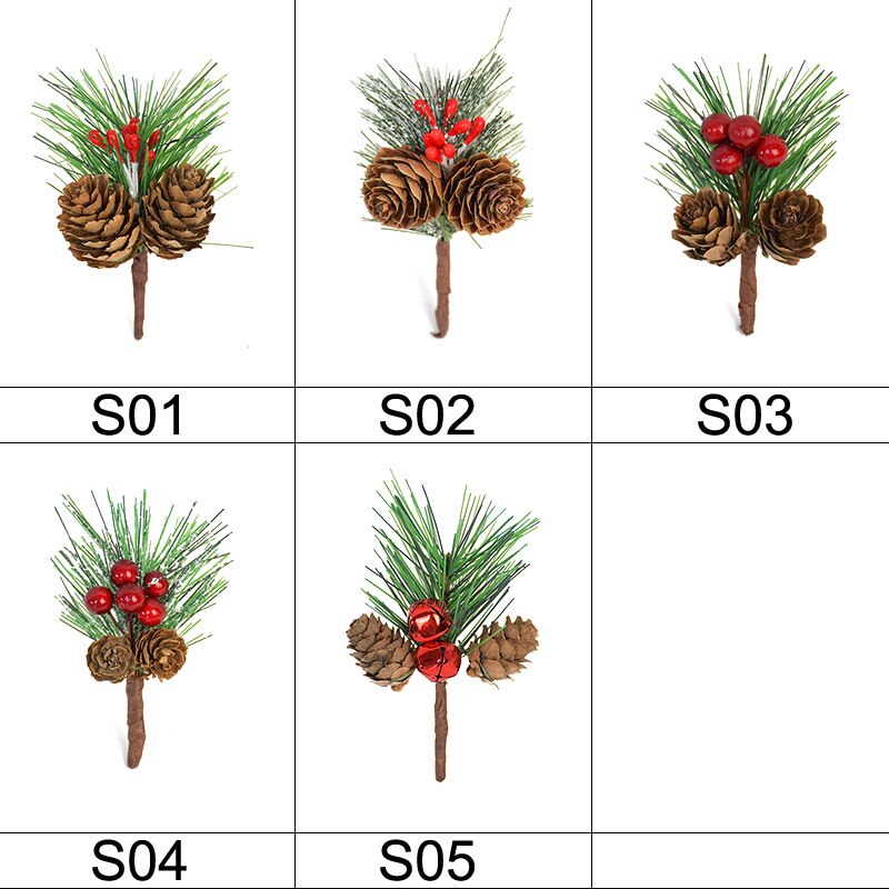 Lot de 3/5 fleurs artificielles en étamines de perles rouges, branches de baies de noël et pommes de pin, décoration florale pour la maison, diy, pour la saint-valentin