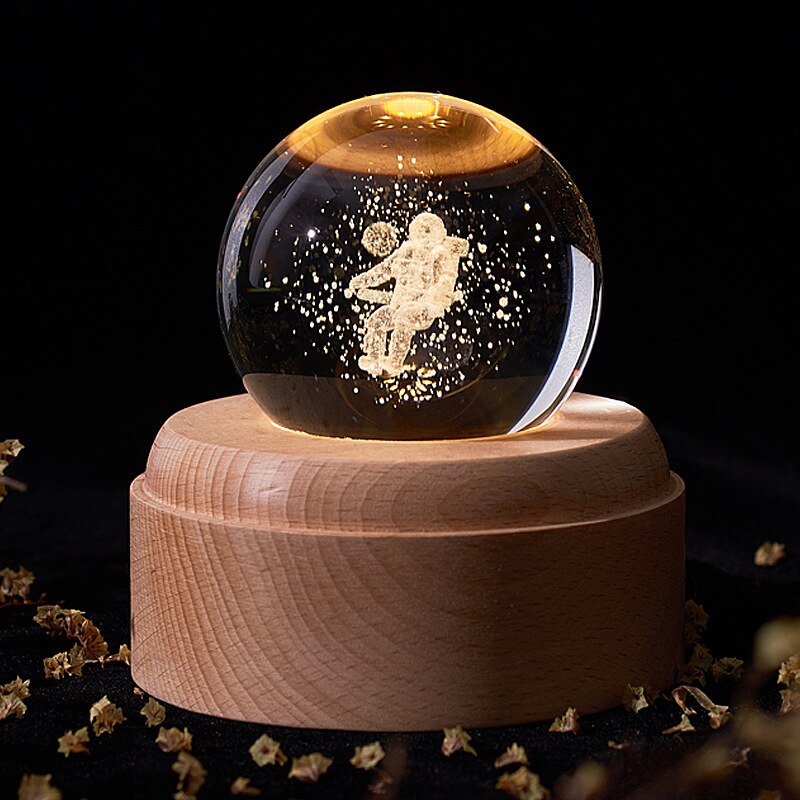 Music Box Crystal Ball Snow Globe Glass Lights Universe Moon Galaxy Earth Globe Crafts Home Desktop Decor for Valentine's Day: Astronaut Globe