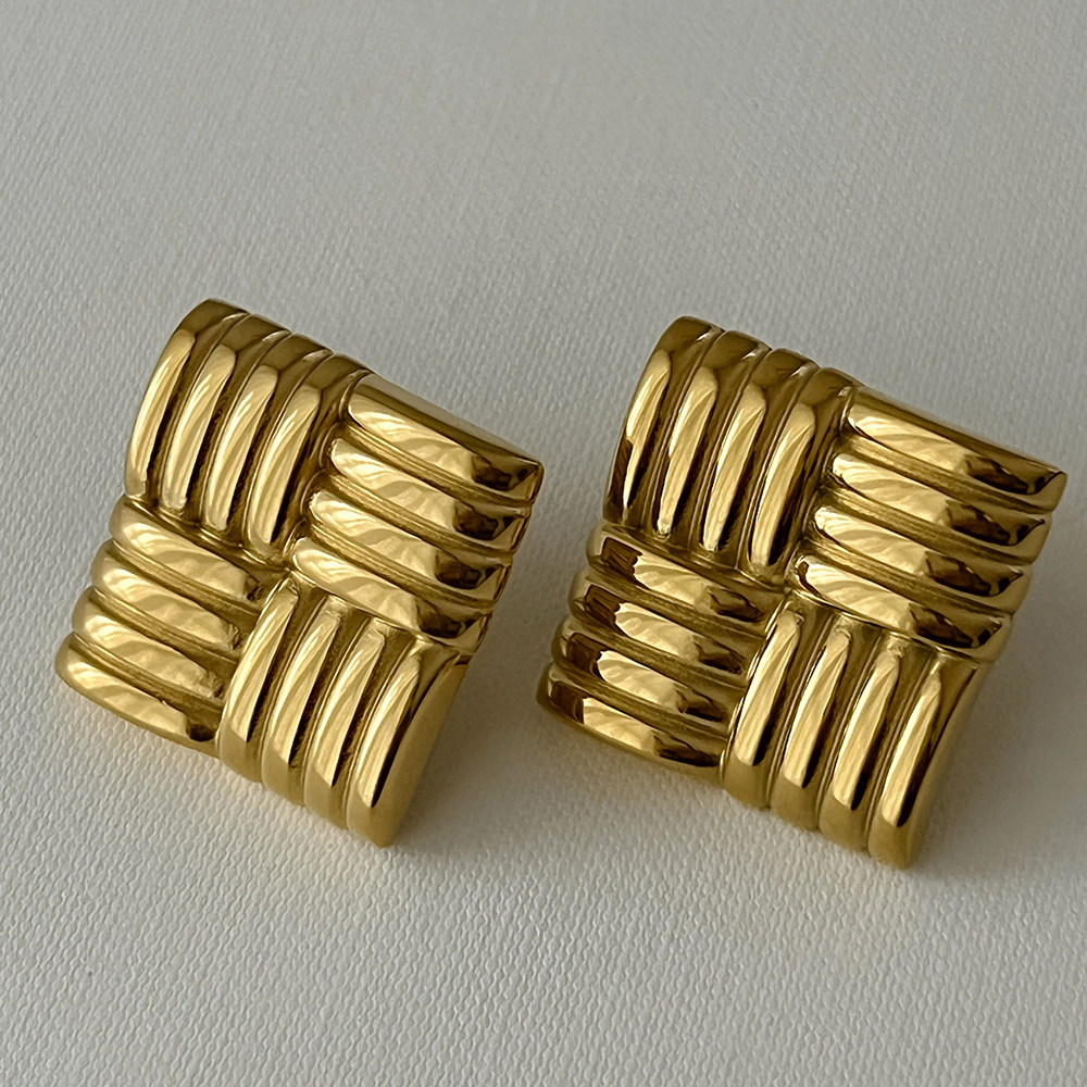 Pendientes geométricos con textura de acero inoxidable para mujer, aretes con nudo torcido chapado en oro de Metal liso, joyería Vintage llamativa: Color amarillo dorado claro