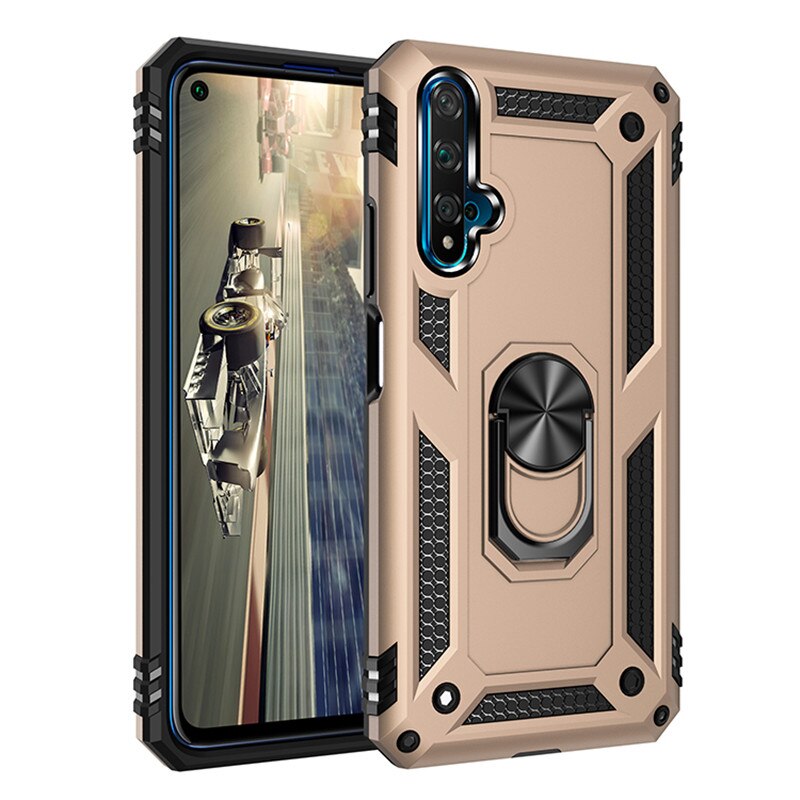 For Huawei Nova 5T Nova5T 5 T Case Magnet Car Ring Stand Holder Case for Huawei Honor 20 Honor20 Soft Silicone Bumper Case: Denim / Gold