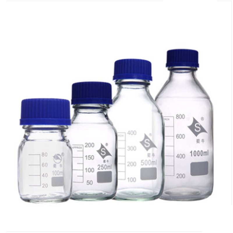 Reagent bottle,With blue screw cover,Normal glass,Capacity 1000ml,Graduation Sample Vials Plastic Lid