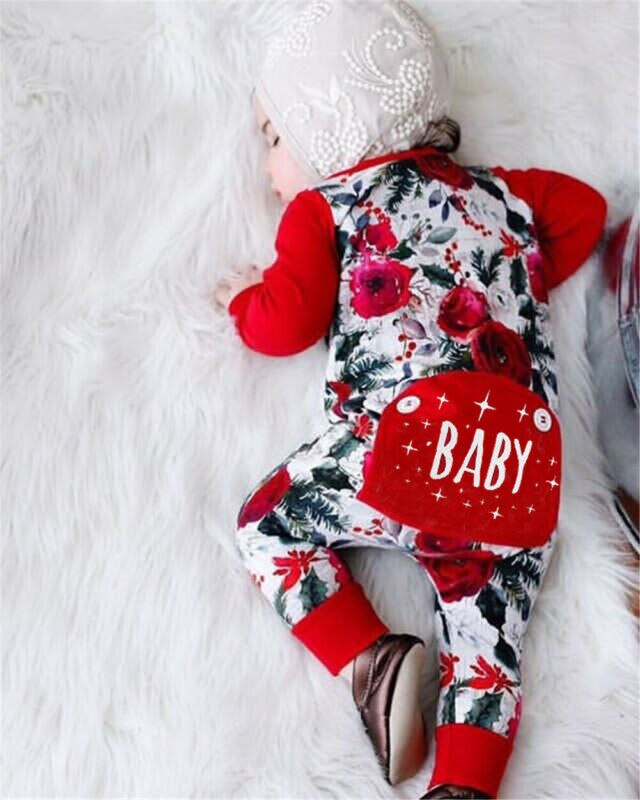Kerst bloemen romper voor baby jongen en meisje peuter baby kinderen lange mouwen kerst bloemen print romper overall broek outfit kleding