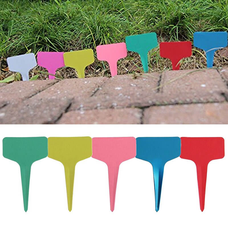 50 Pcs T-shaped Waterproof Plastic Plant Labels Tags Markers Garden Nursery Herbs Flowers Colorful Lables Garden Supplies