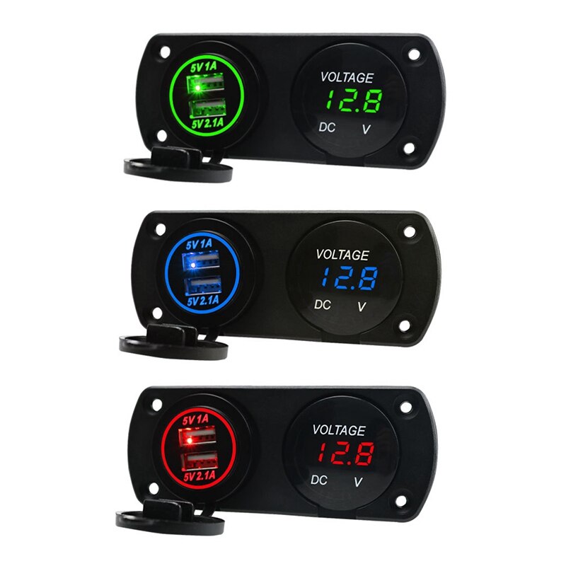 12V-24V Dual Usb Charger + Led Voltmeter Auto Usb Socket Auto Snelle Oplader Voor Motorfiets Auto marine Paneel Modificatie
