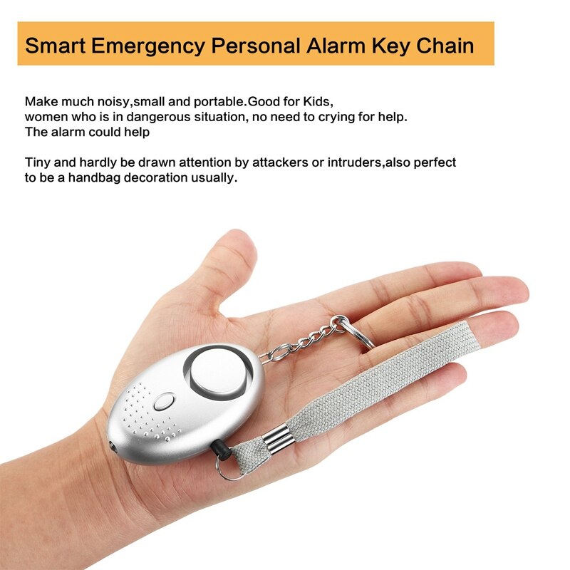 Emergency Personal Alarm, Security Alarm Key Chain With Led Flashlight - Silver