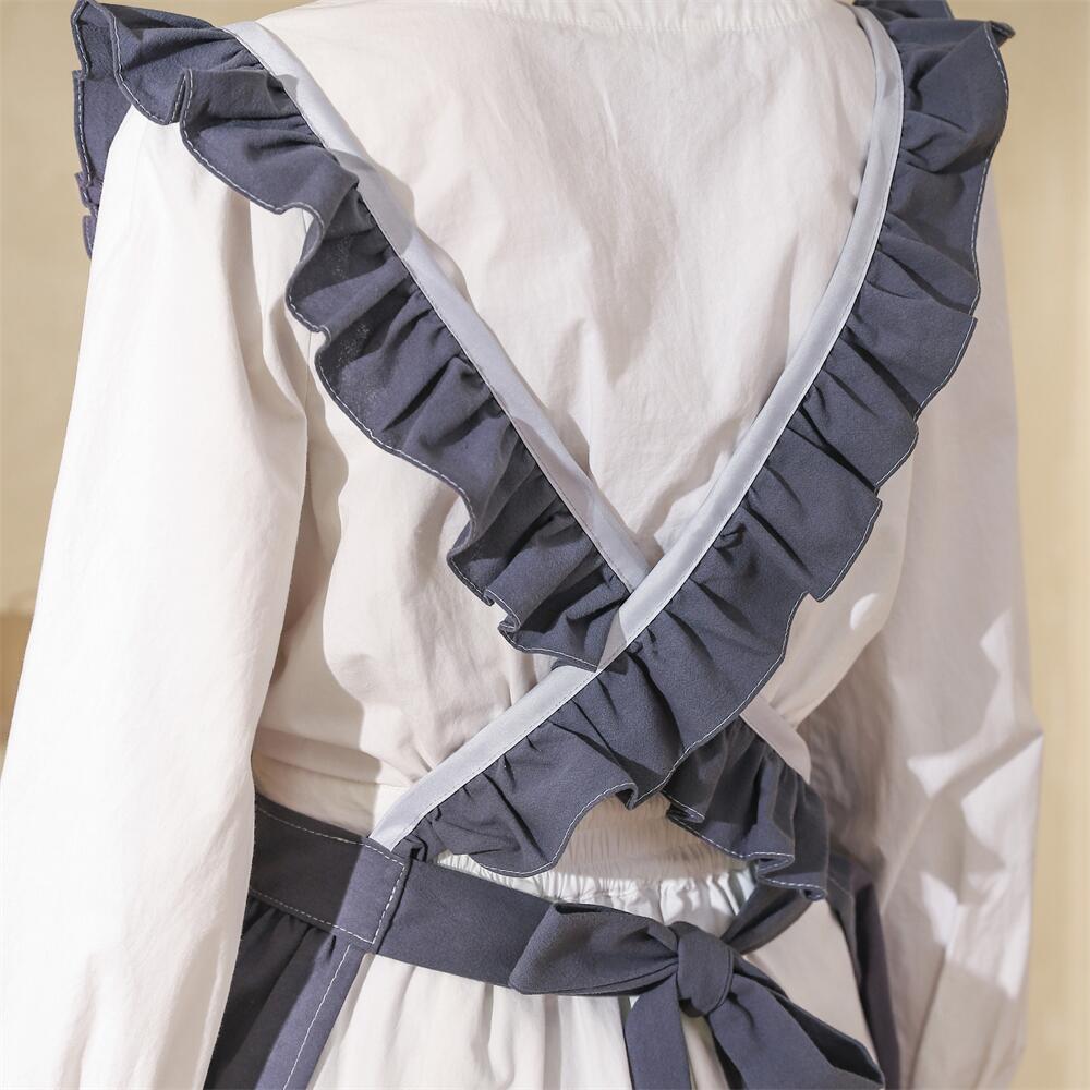 Washed Cotton Linen Kitchen Apron For Cooking Baking Flower Shop Ruffles Work Clean Apron for Woman Uniform Lady Dress