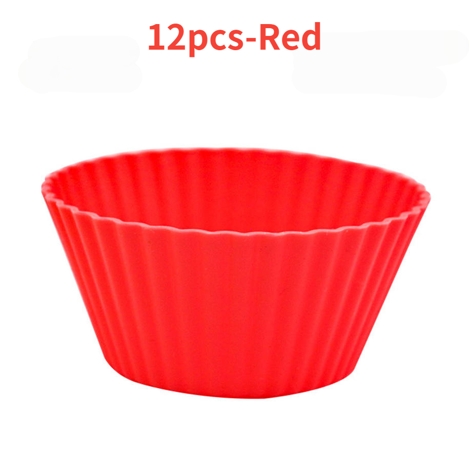12 unids/set molde de silicona para pastel de forma redonda herramientas de decoración de pasteles DIY moldes para hornear magdalenas y magdalenas cocina utensilios para hornear fabricante: Rojo