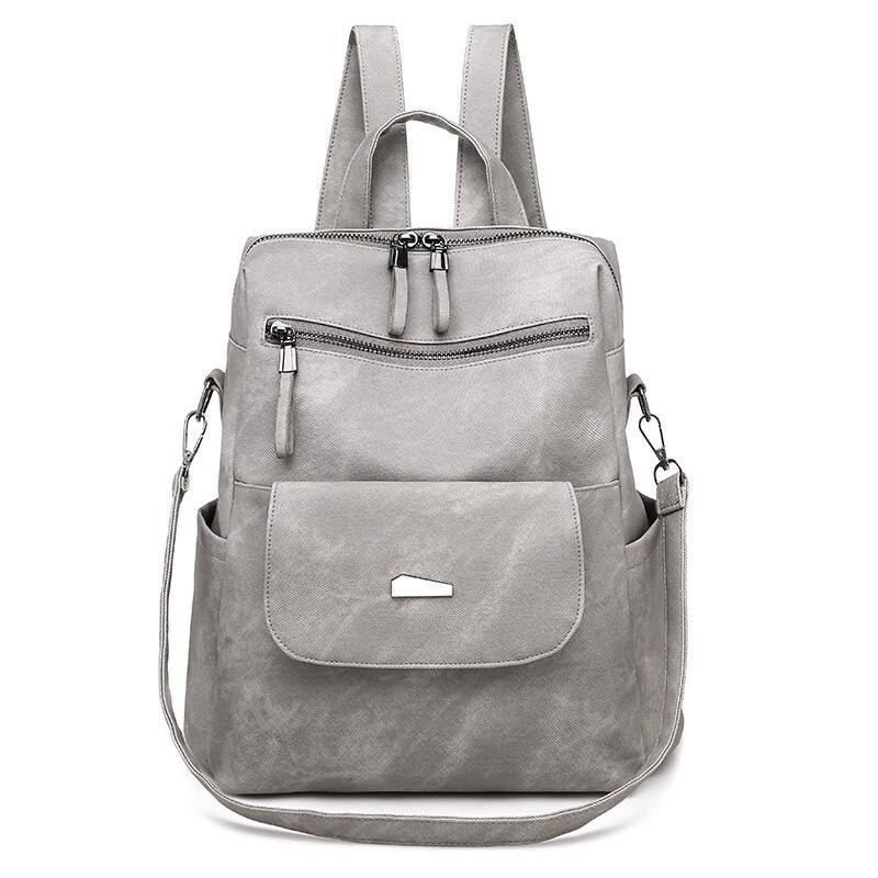 Læder rygsæk kvinder pu taske vintage taske skoletasker til teenagepiger rygsæk kvinde rygsække mochila mujer rygsæk: Grå