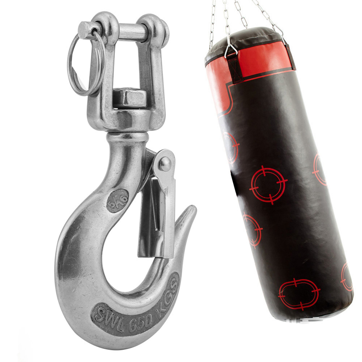 304 Stainless Steel Swivel Eye Clevis Lifting Chain Snap Hook 650KG Working Load Limit 90mm/110mm/138mm