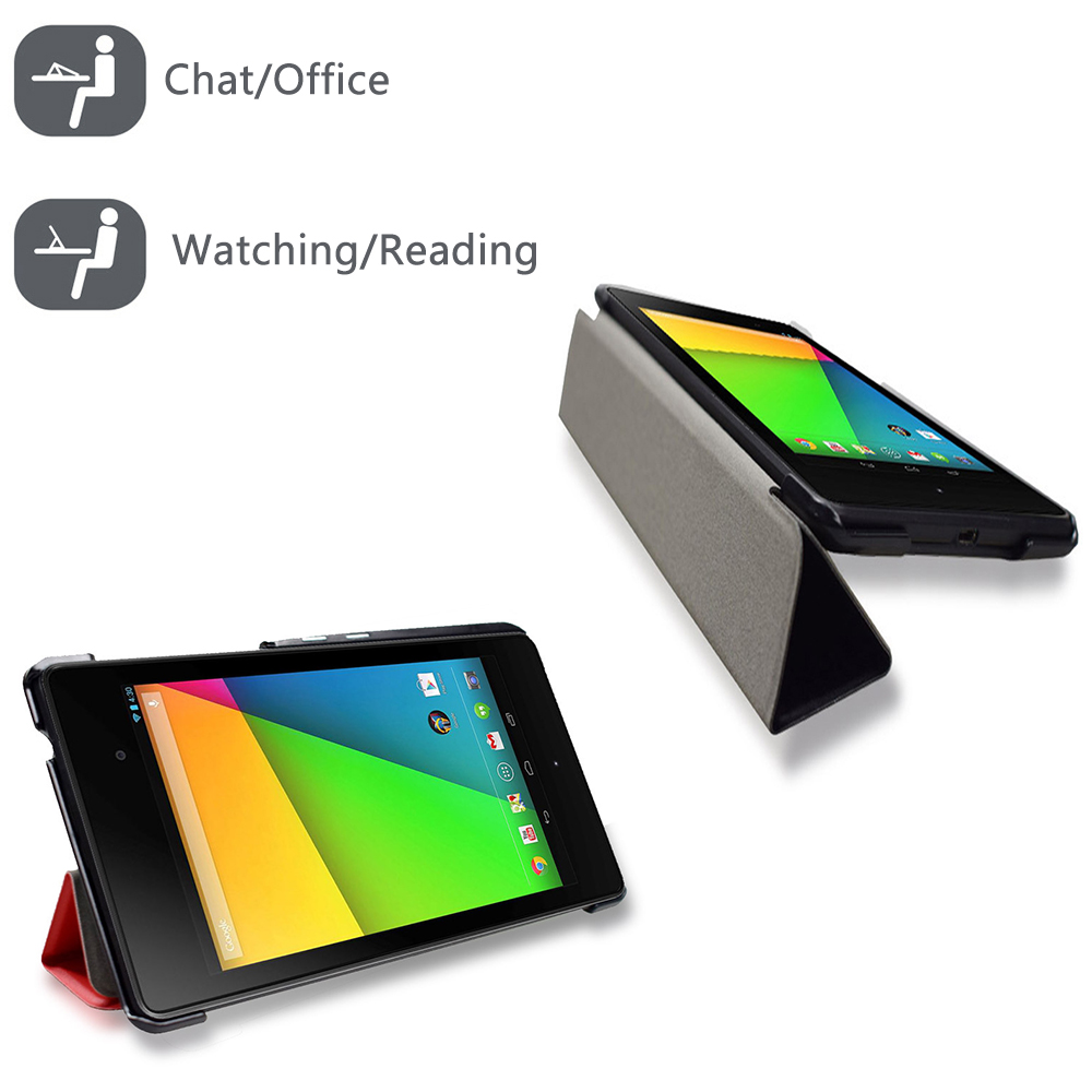 Foldet pu-læderetui til google nexus 7 fhd 2nd (2nd. generation (flip-tablet-cover med stativ, automatisk slumre-/vågnefunktion)