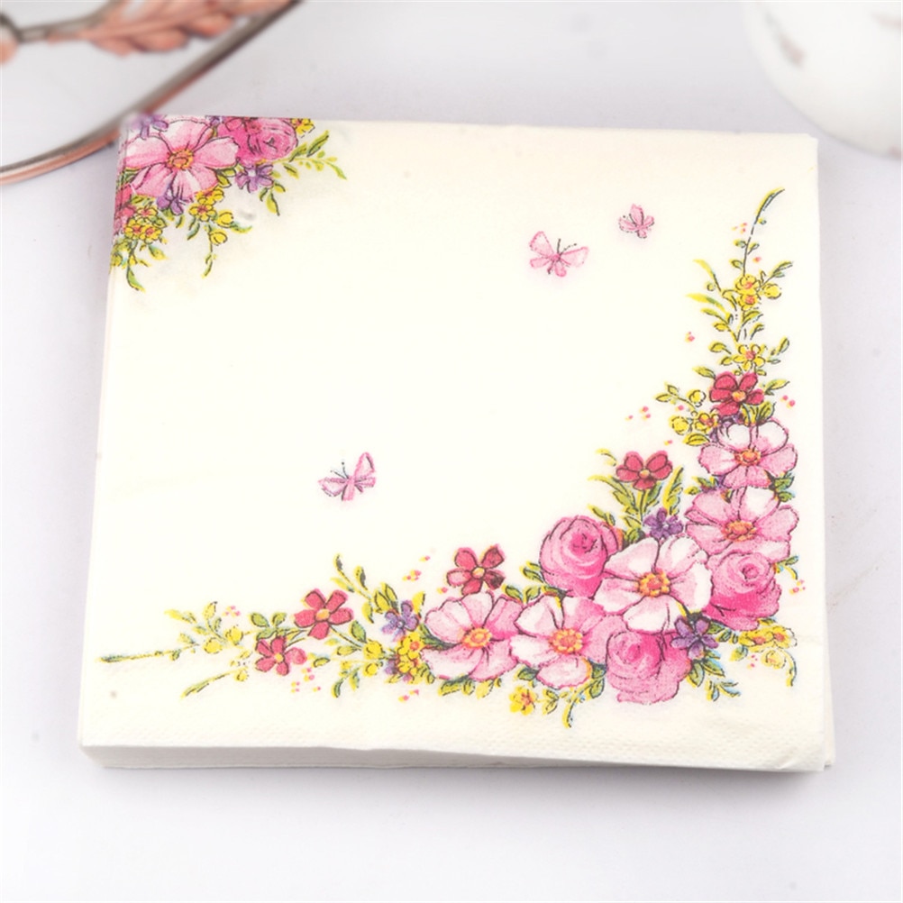 20 stk/pak lyserøde blomster skønhedspapir servietter cafe & festservice servietter servietter decoupage dekorationspapir 33cm*33cm