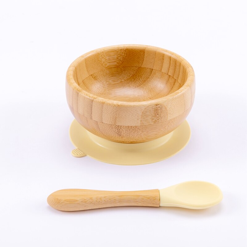 Børneskål sæt baby fodertallerken børn skål & ske sæt sugekop fade bordservice børn baby tallerken baby produkt: Gul skål