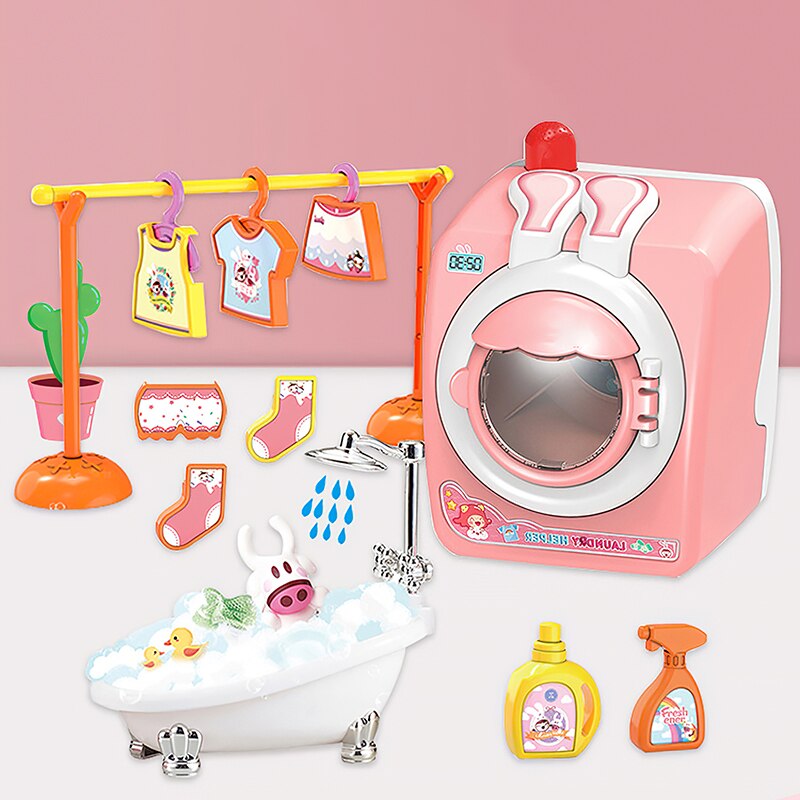 Children'S Washing Machine Toy Set Drum Electric Rotatable And Water Can Wash Clothes Simulation Play House Toys