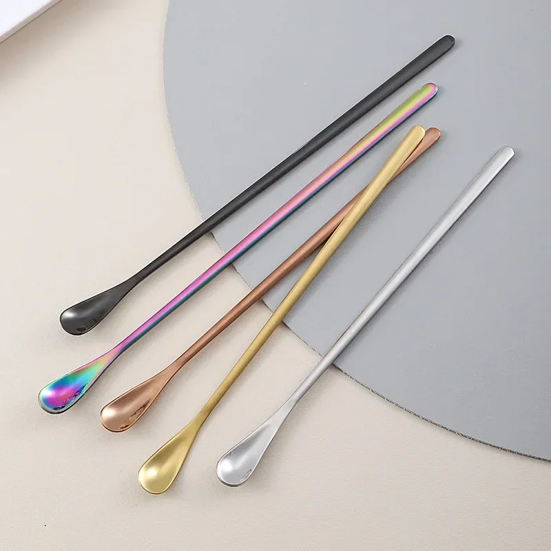 Long Handle Stirring Spoon Stainless Steel Food Grade Coffee Utensil Waterdrop Shape Ice Spoon Honey Cocktail Mixing Bar Tool