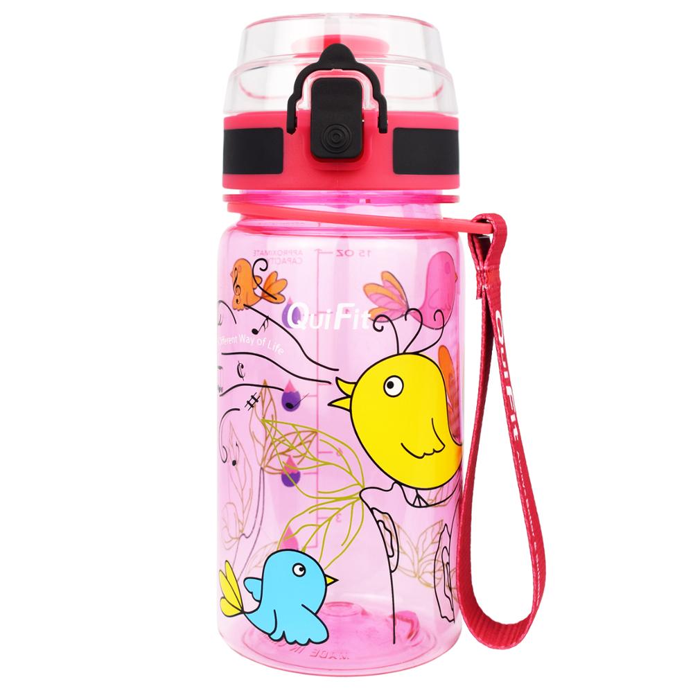 Quifit Tritan Water Bottle 450ml BPA Free Children Bottles Ourdoor Jug Tour Bottles Lovely Kettle for Kids: Pink-Flip Flop