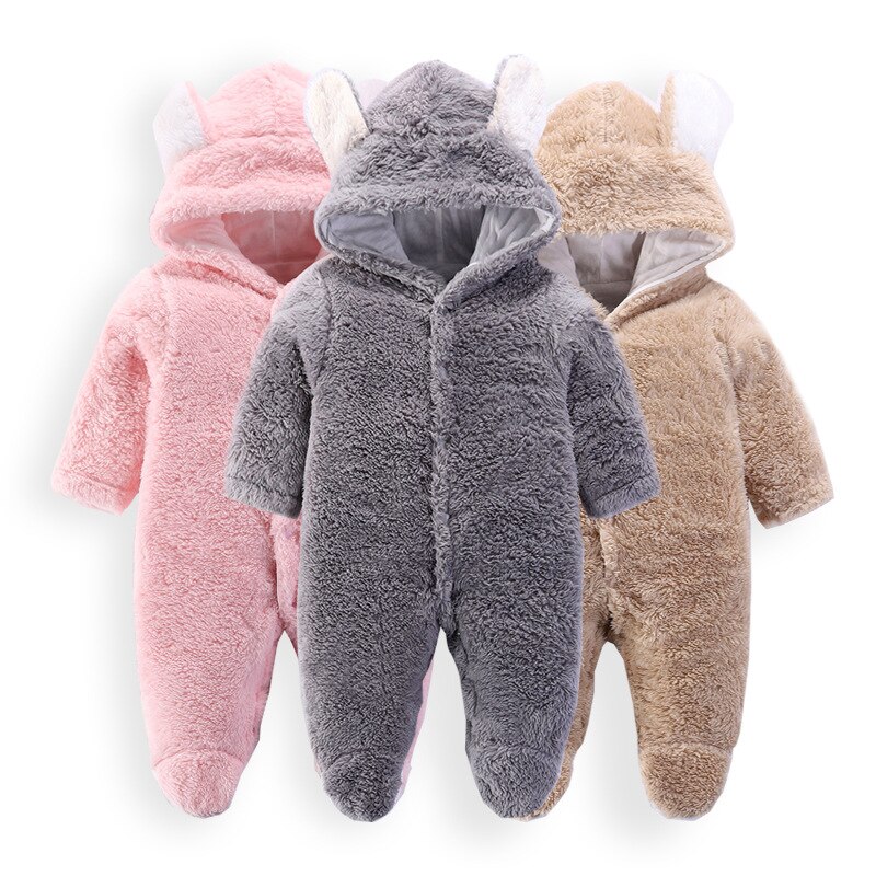 Baby Winter Warme Dikke Rompertjes Jongens Meisjes Fleece Jumpsuit Met Capuchon Zachte Mooie Jassen Pasgeboren Baby Body Suits