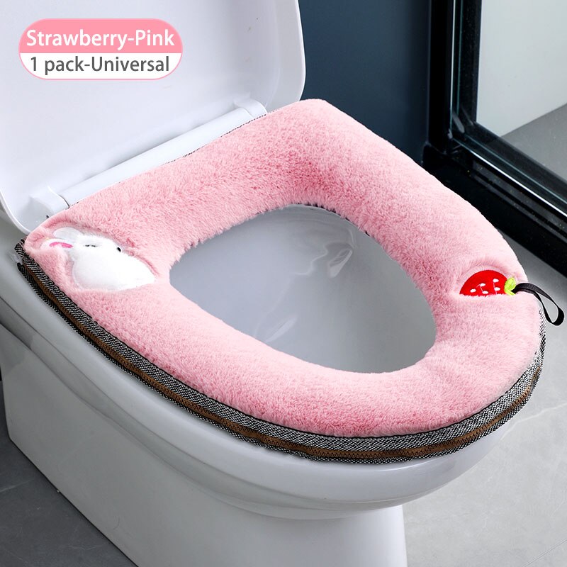 Bathroom Toilet Seat Cover Set Thicken Soft Coral Velvet Rainbow Color Zipper Toilet Case Warm Waterproof WC Potty Cover SWZ024: cloud-Pink