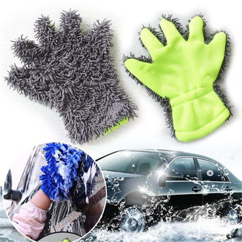 Guantes para lavado de coches, guantes de malla suave con respaldo sin arañazos, microfibra de chenilla de fibra ultrafina para lavado y limpieza de coches
