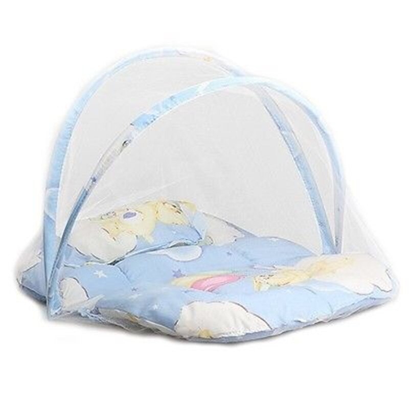 Nieuwste draagbare opvouwbare babybedje met rits, klamboe voor tentbedje, kleine draagbare opvouwbare babyklamboe: Blauw