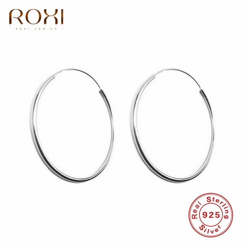 ROXI Large Hoop Earrings Big Smooth Circle Earrings 925 Sterling Silver Exaggerated Brand Loop Earrings for Women Jewelry Brinco