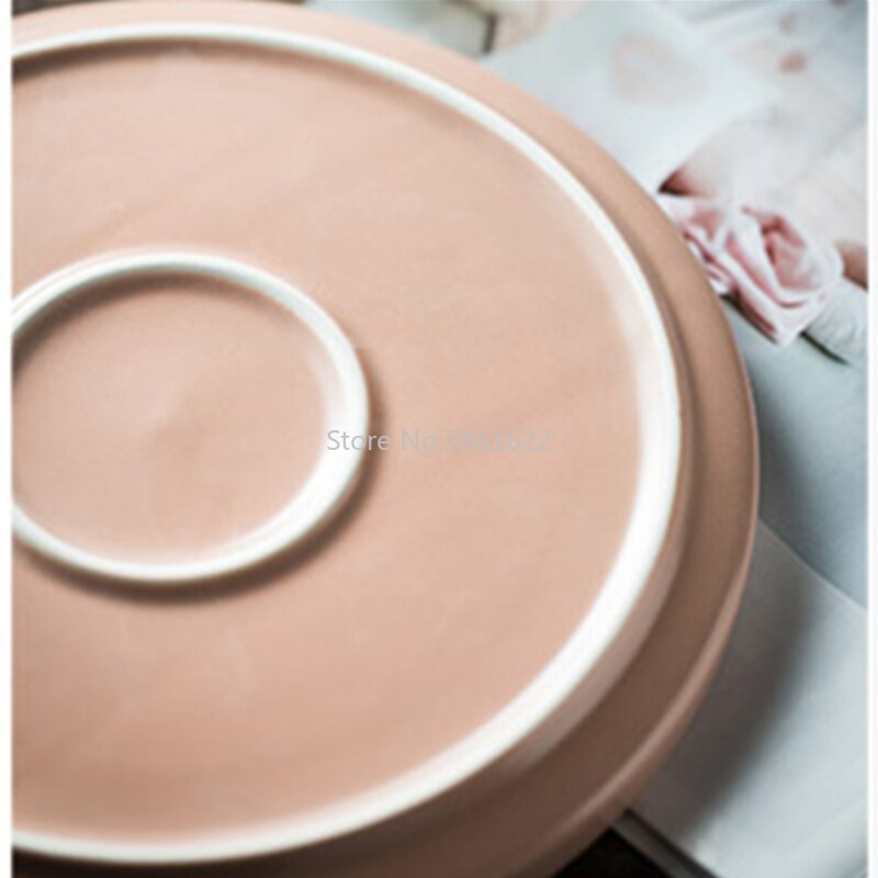 Assiette ronde créative en céramique, plateau ménager vert foncé mat, vaisselle nordique rose en céramique, assiette alimentaire occidentale pour Steak