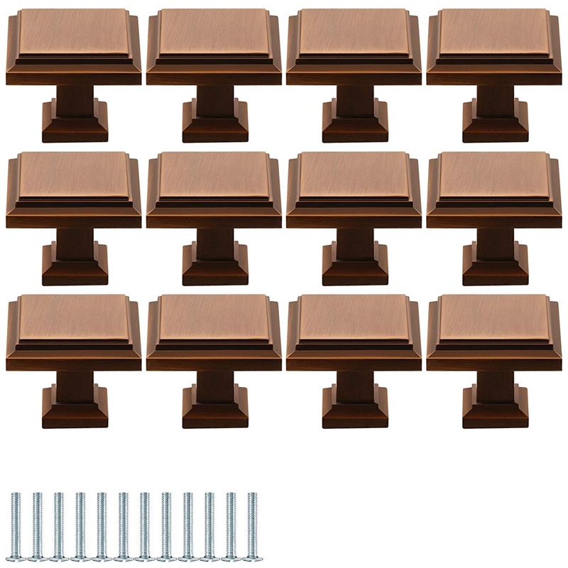 12 Pieces Cabinet Knob Square Cabinet Knobs Pull Kitchen Cabinet Hardware Knob with Mounting Screws for Dresser: Chocolate