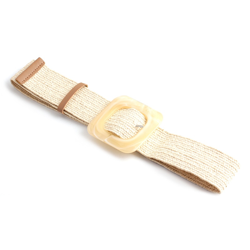4.8cm dames gevlochten elastische riem ronde gesp vierkante knoop gordel bamboe gesp houten gesp jade gesp riem: Q